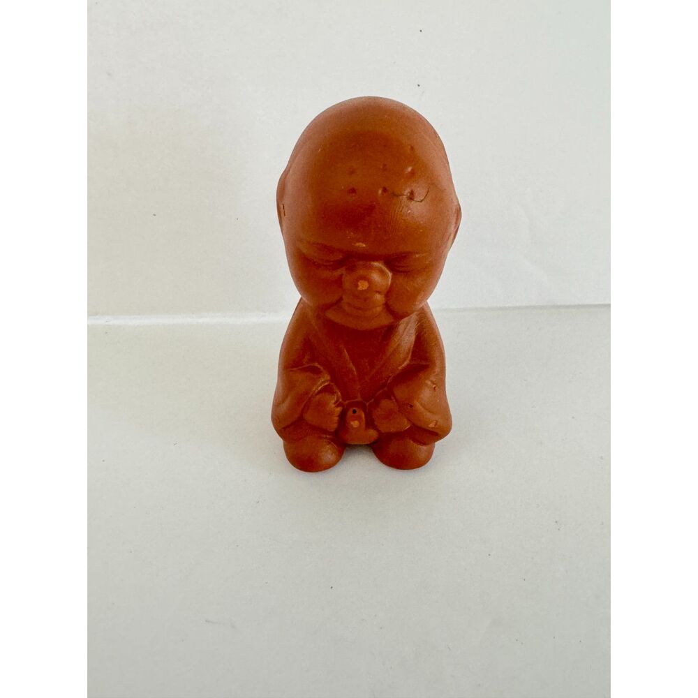 Terra Cotta Mini Oriental Shaman Figurine 3" Pottery Statuette Peening Boy